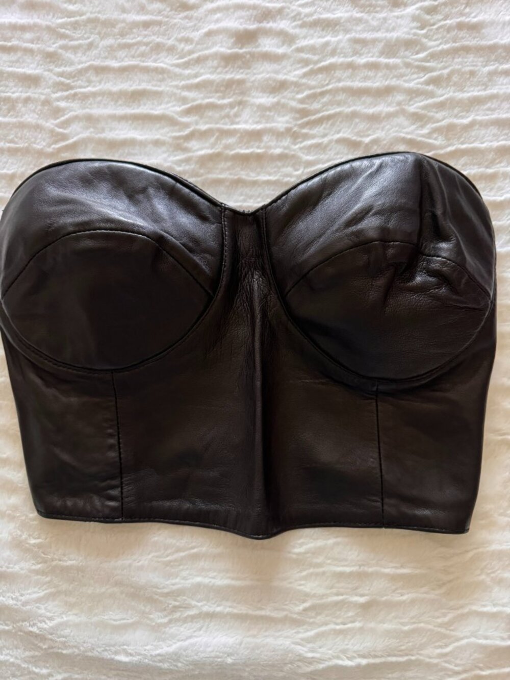 Firenze Black leather bustier, zip, Large